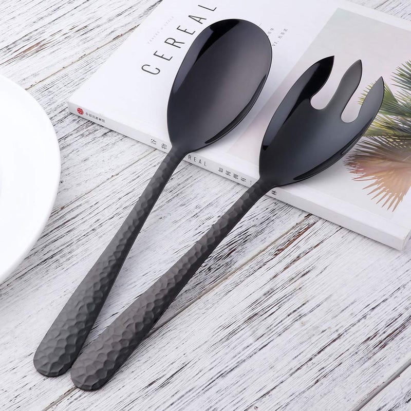 Bisda Salad Spoon and Fork Set, 12 Inch Stainless Steel Salad Server, Black Serving Utensils, Dishwasher Safe, Pack of 2 - Image 2